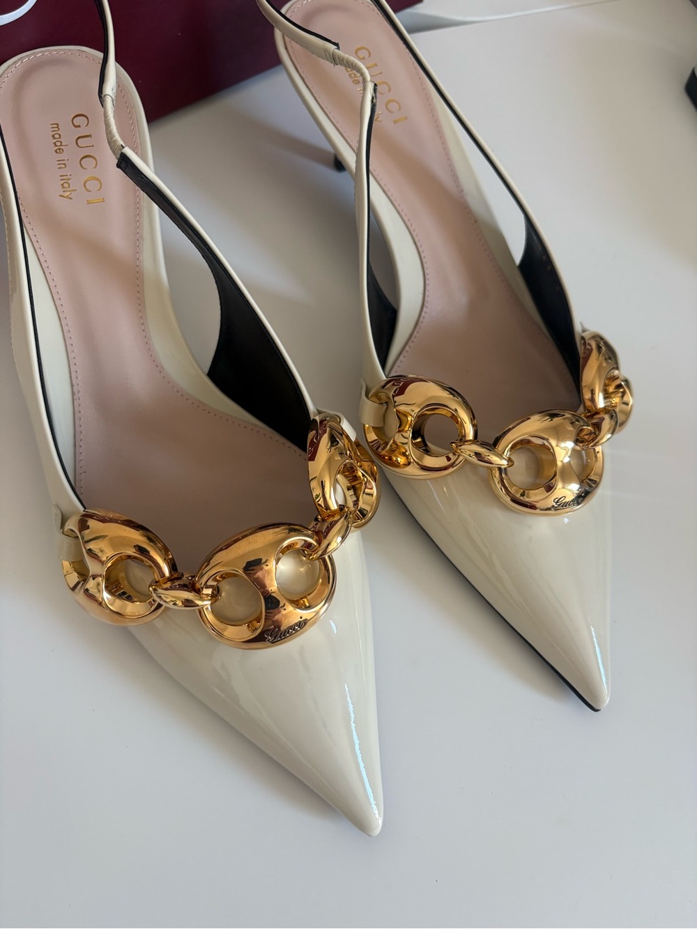 GUCCI Marina Slingback Pumps Ivory Patent Leather NEW Size 40 / US 10 - Picture 3 of 13